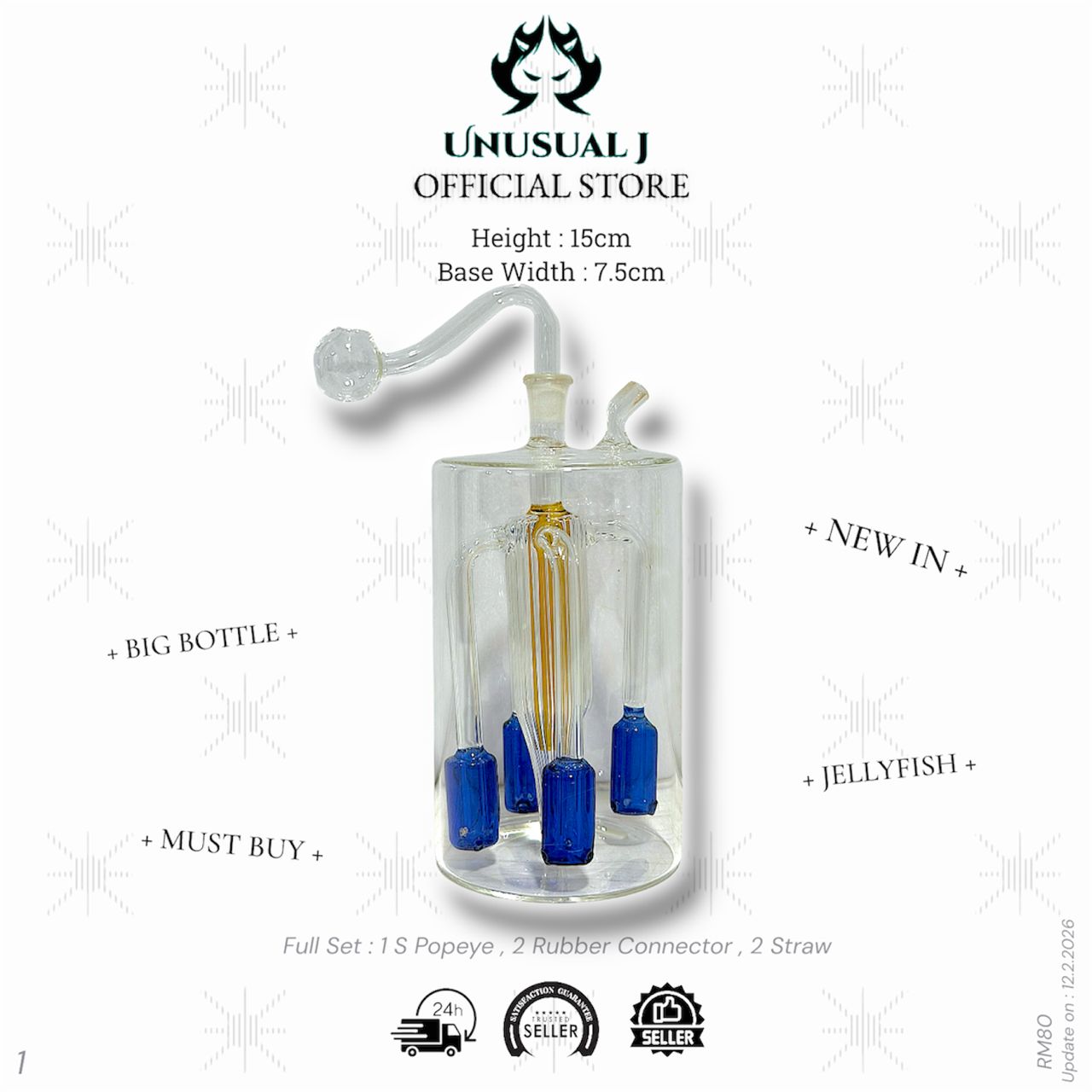 15cm x 7.5cm Tall High Bluegy Big Bottle Glass Set