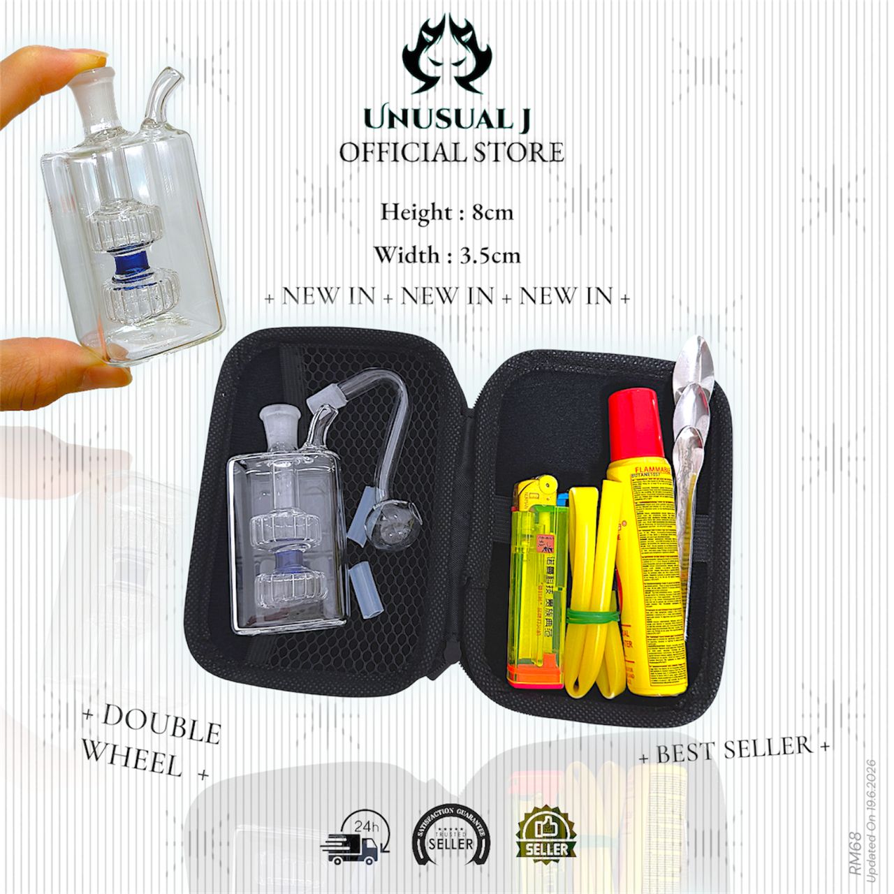 New Arrival 8cm x 3.5cm Double Wheel Square Glass Bottle Set Pouch Bag