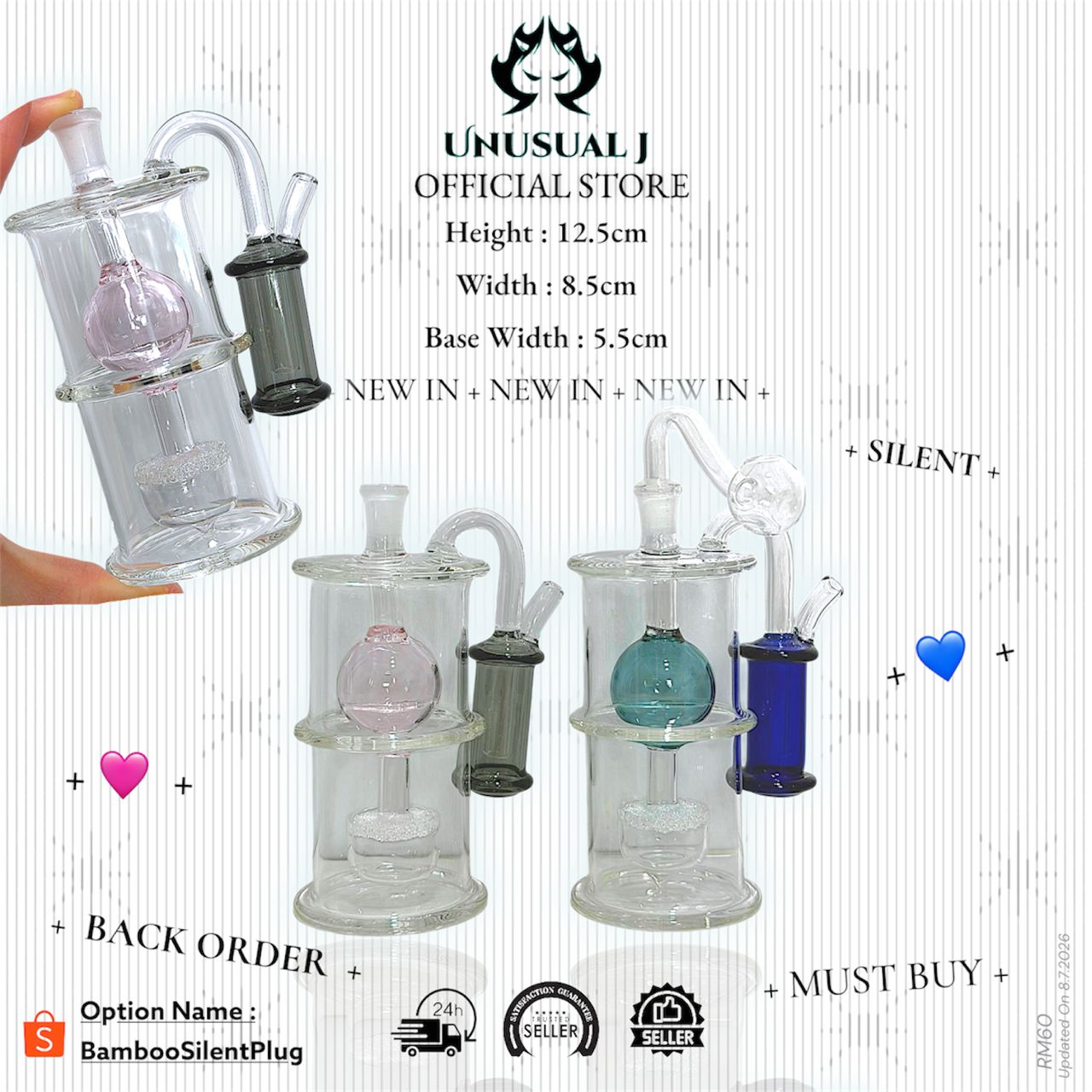 New Arrival 12.5 x 8.5cm Silent Bamboo Plug Glass Bottle Set