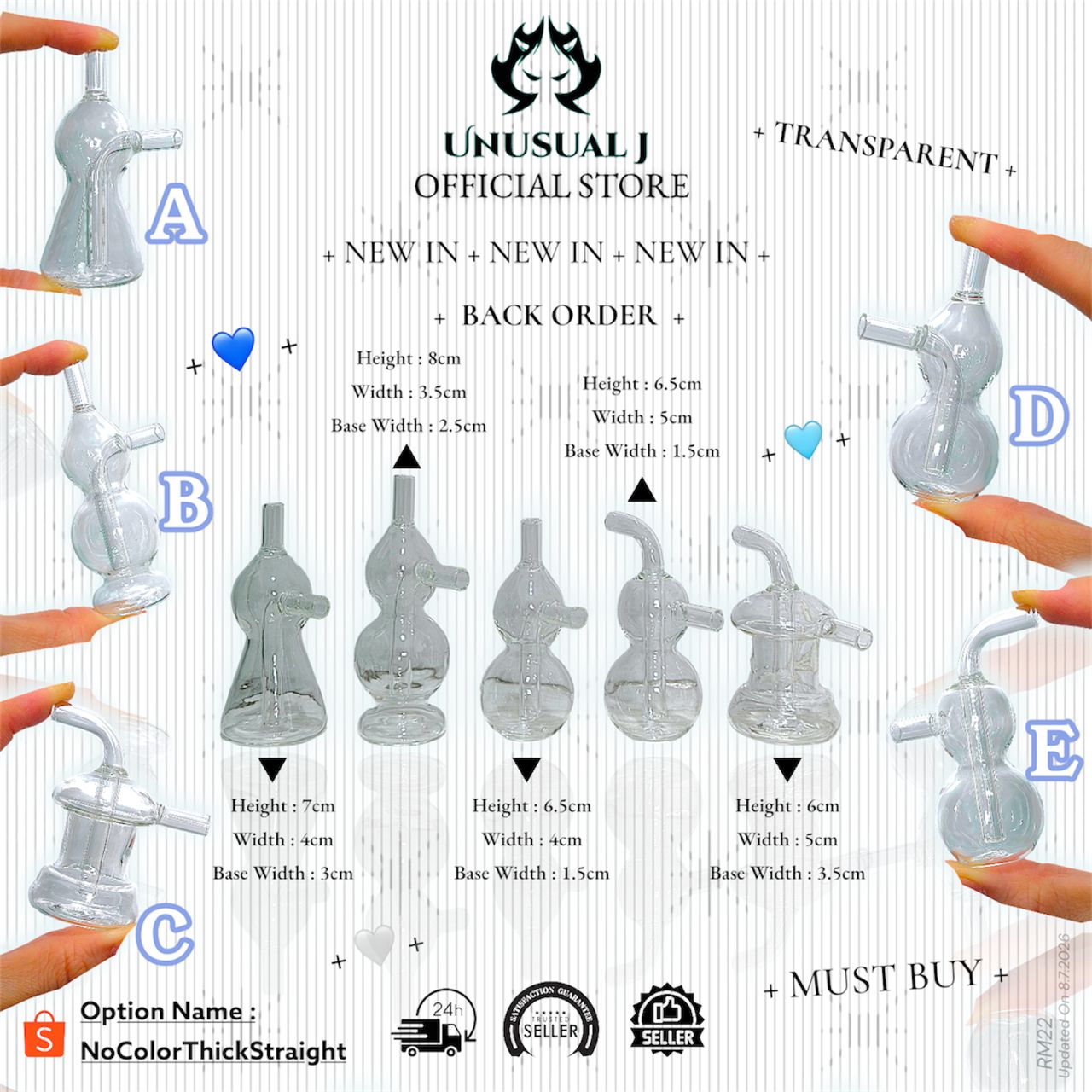 New Arrival BackOrder Straight Thick Transparent Glass Bottle Set (Randomly)