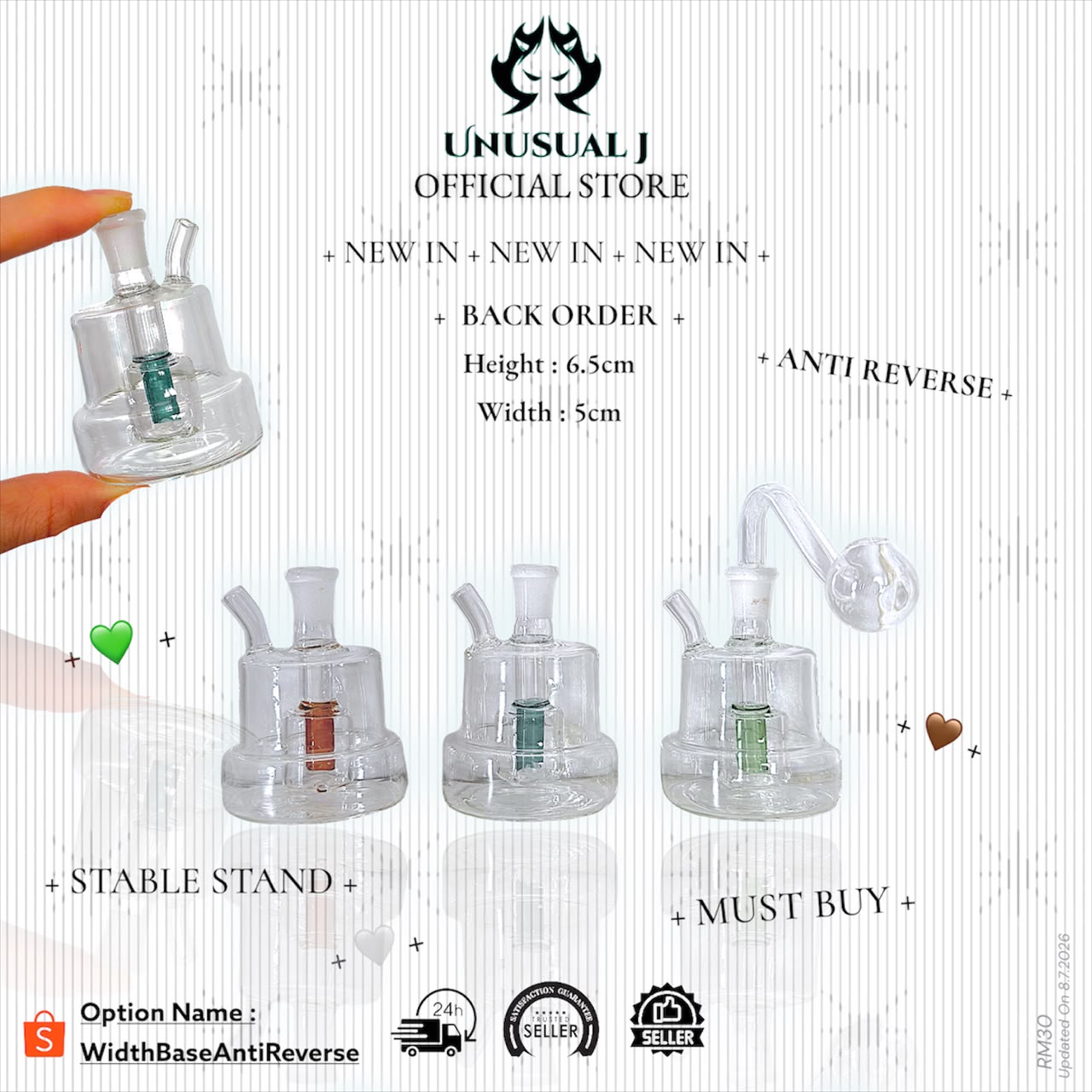SN1# ShopeeOption) New Arrival 6.5cmx5cm Width Base Anti Reveres Water Glass Bottle Set