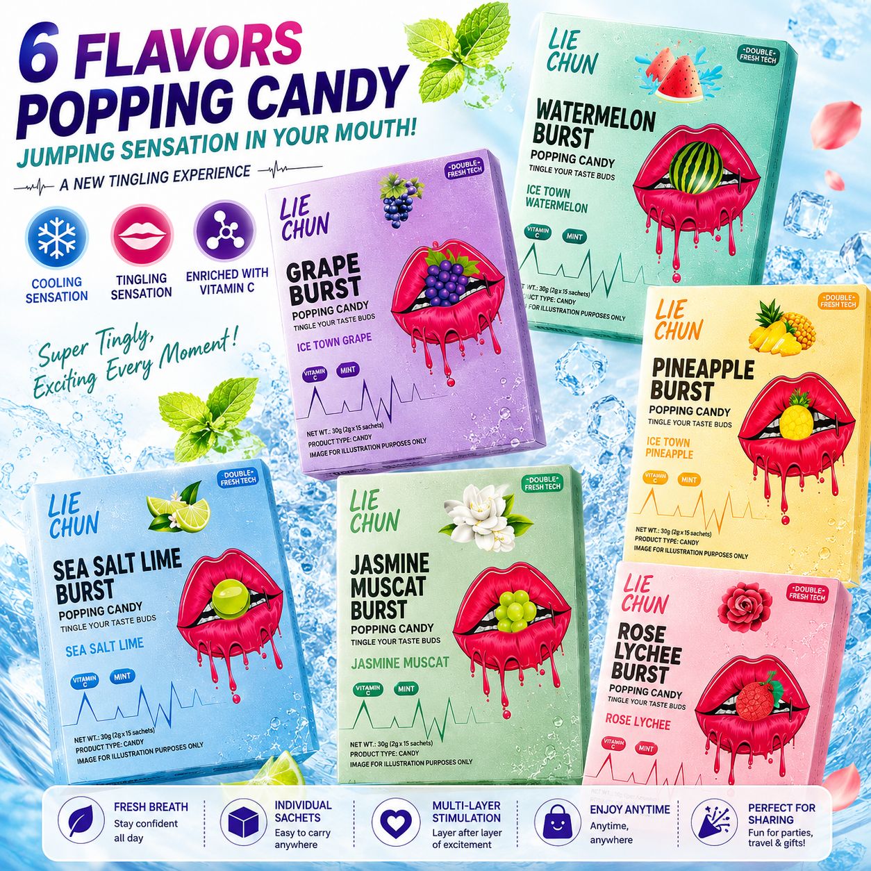 Pls Mention Color 1Box 15sachet 🍬 POPPING MINT CANDY – TINGLY • COOL • FUN
